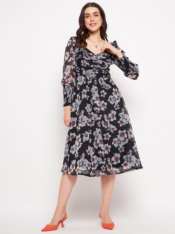 delan Floral chiffon Printed Smocked Dress