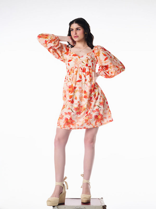 Delan Floral Long Sleeve Short Dress