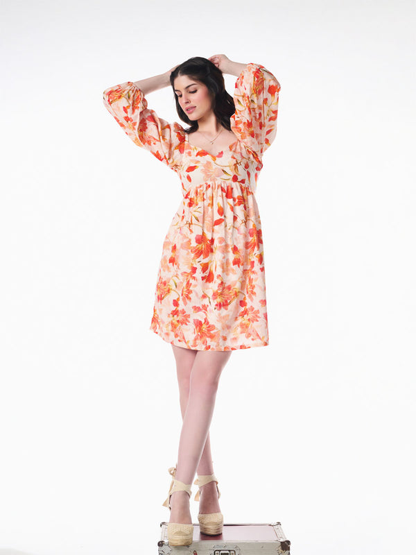 Delan Floral Long Sleeve Short Dress