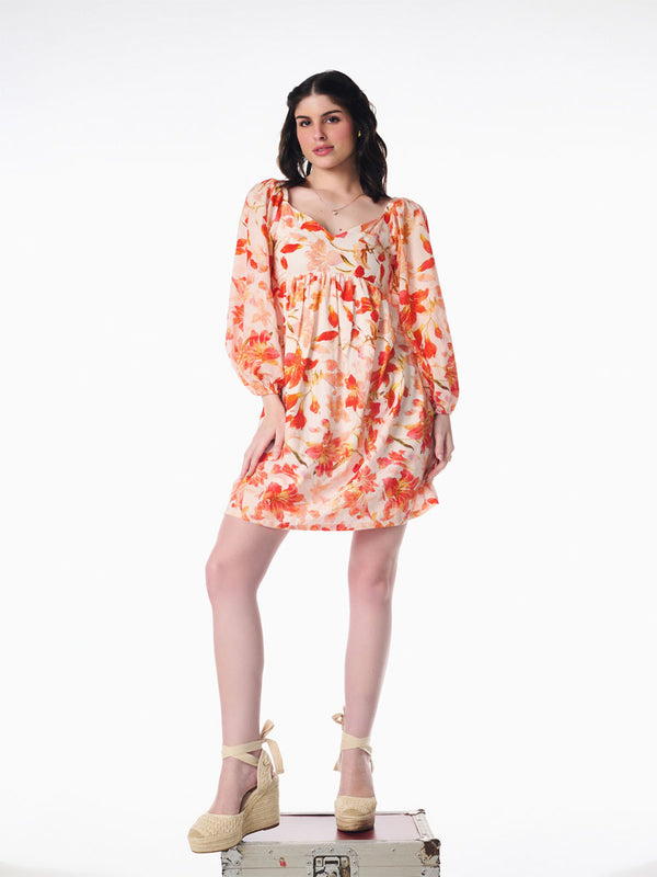 Delan Floral Long Sleeve Short Dress