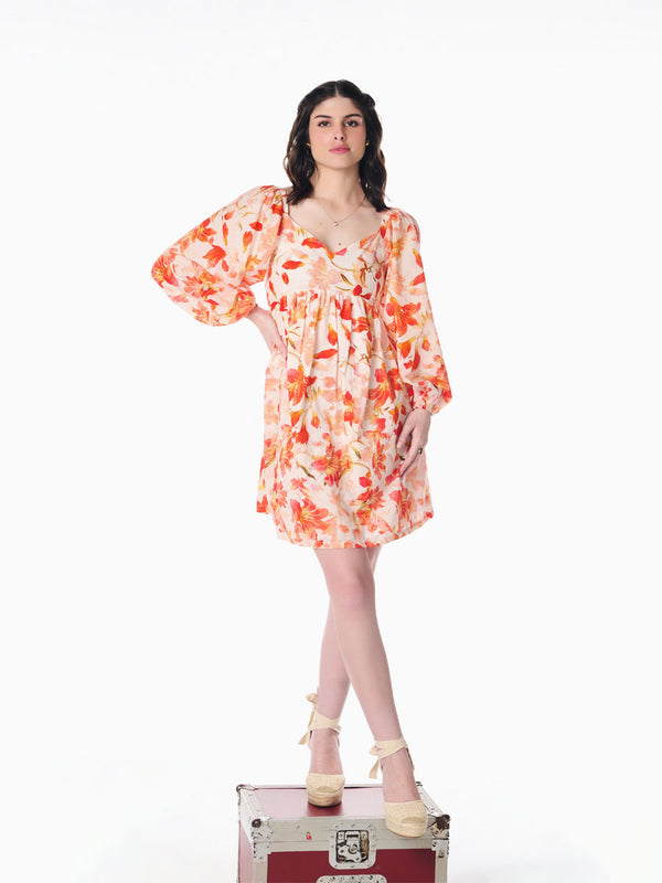 delan Floral Long Sleeve Short Dress