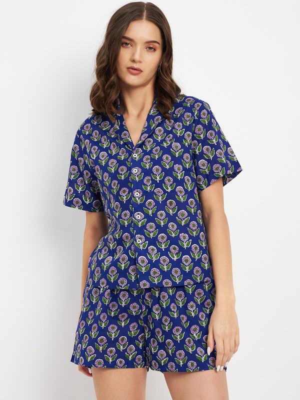 Delan Floral Printed Button Front Night Wear