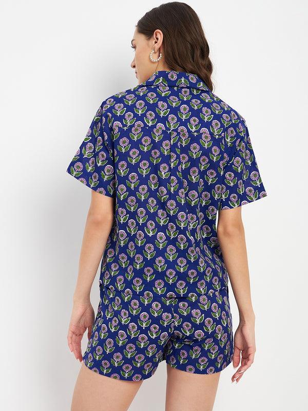 Delan Floral Printed Button Front Night Wear