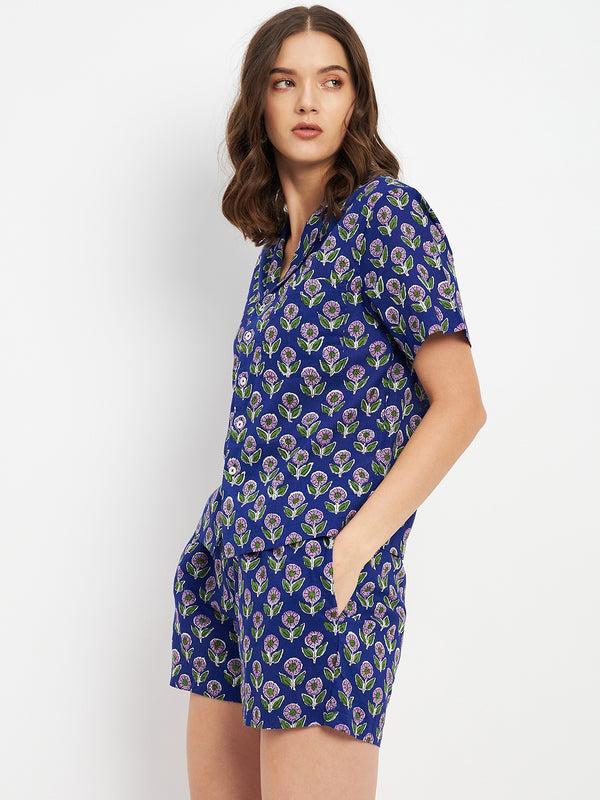 Delan Floral Printed Button Front Night Wear