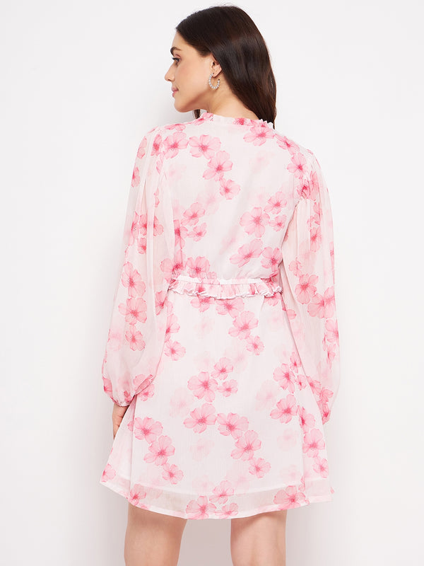 Delan Floral Puff-Sleeves Dress