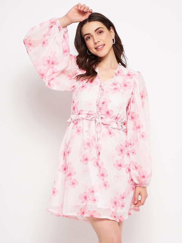 Delan Floral Puff-Sleeves Dress