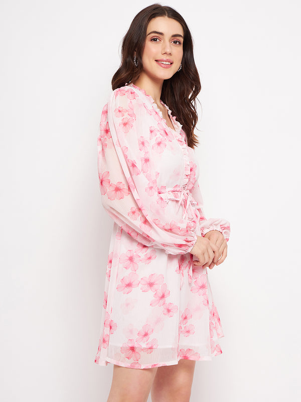 Delan Floral Puff-Sleeves Dress