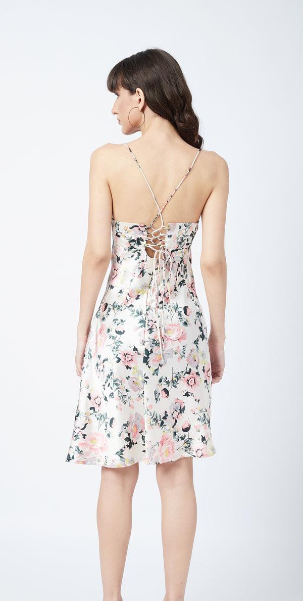 Delan Floral Satin Mini Dress