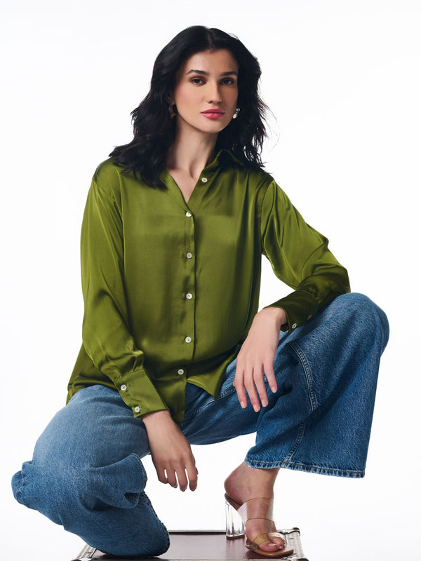 Delan Flowing Satin Shirt For Women