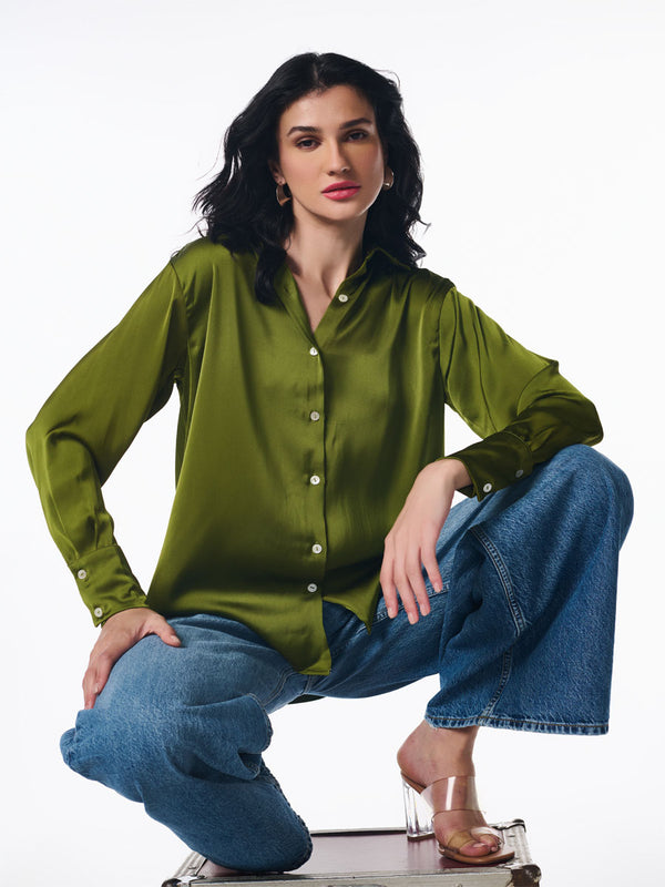 Delan Flowing Satin Shirt For Women