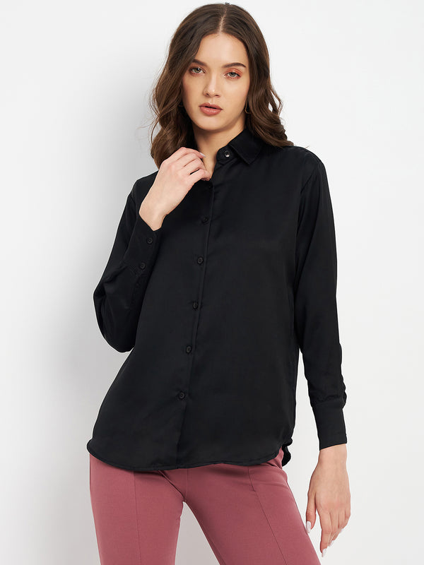 Delan Flowing Satin Spread Collar Classic Shirt