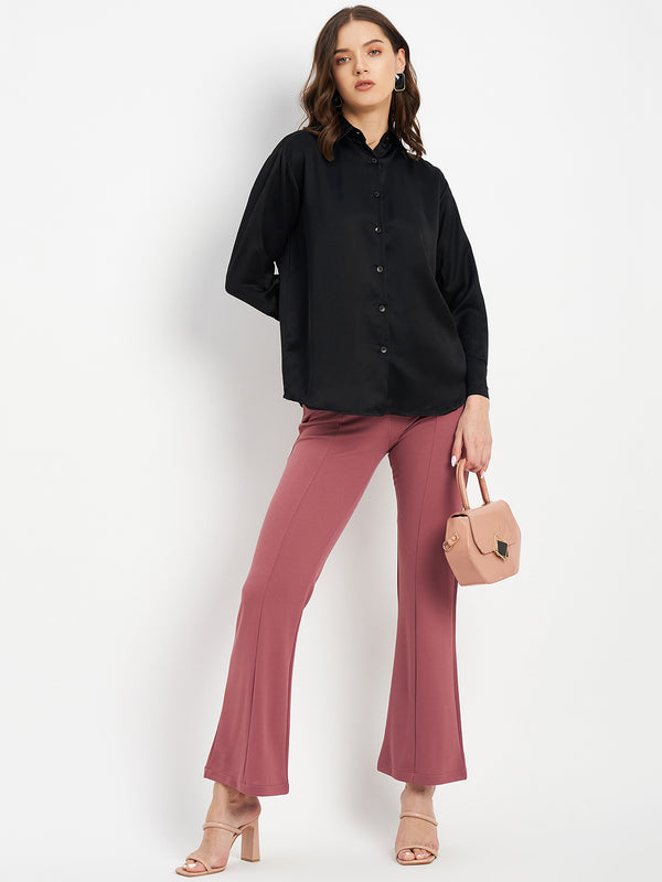 Delan Flowing Satin Spread Collar Classic Shirt