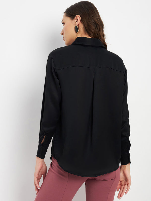 Delan Flowing Satin Spread Collar Classic Shirt