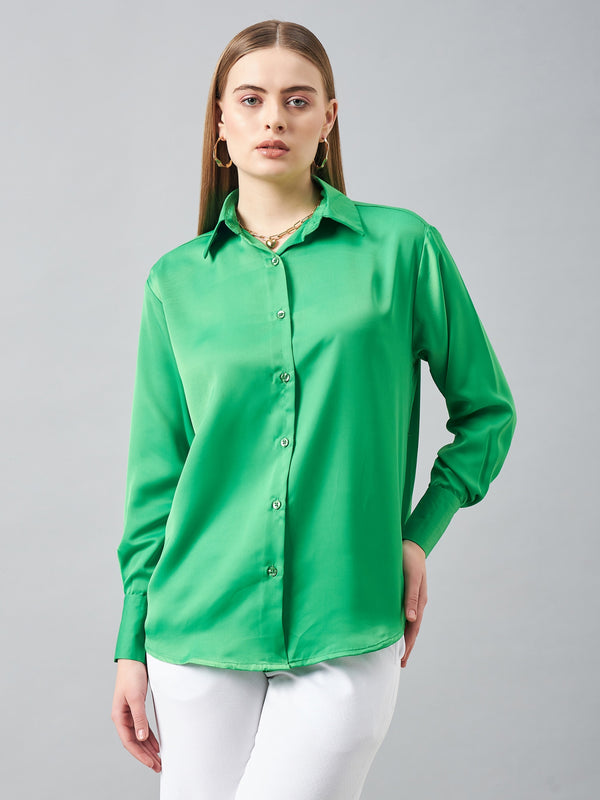 delan Flowing Satin Spread Collar Classic Shirt