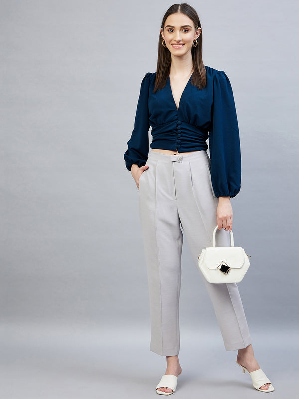 Delan Gathered Top With Front Buttoned Opening