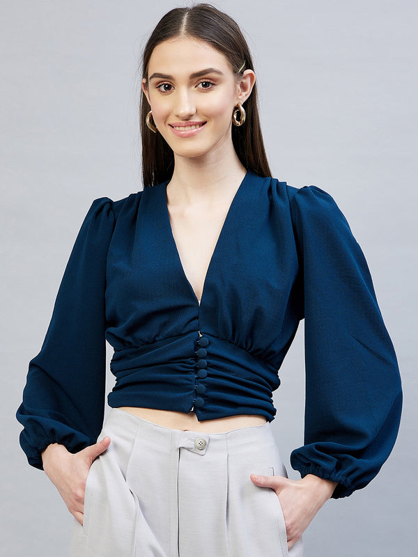 delan Gathered Top With Front Buttoned Opening
