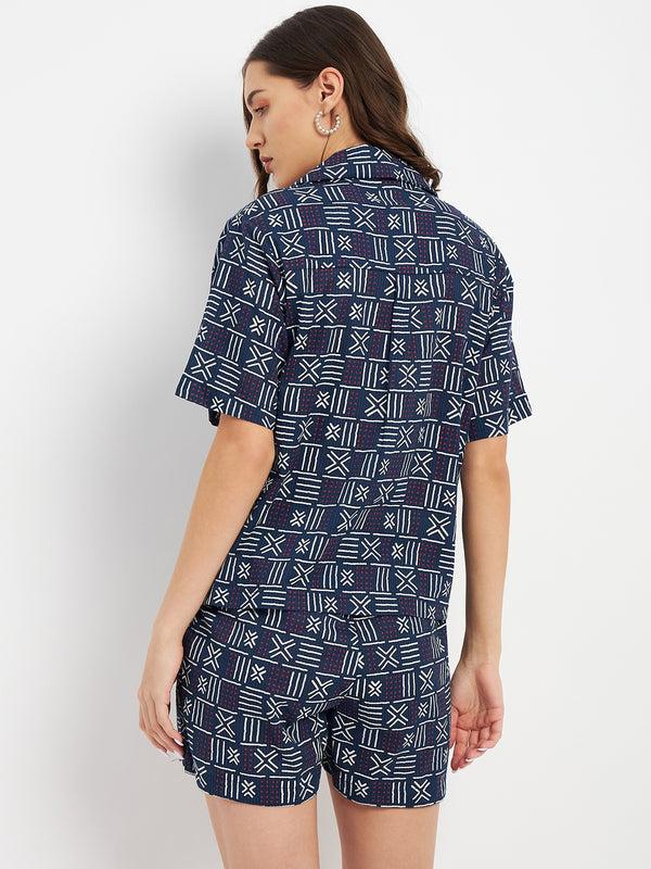 Delan Geometrical Printed Button Front Night Wear