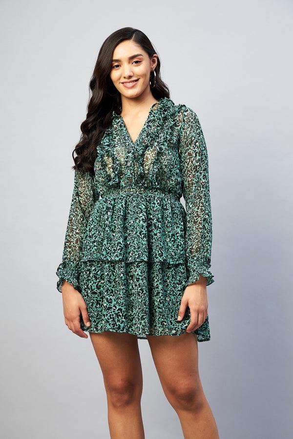 Delan Georgette Panel Printed Dress