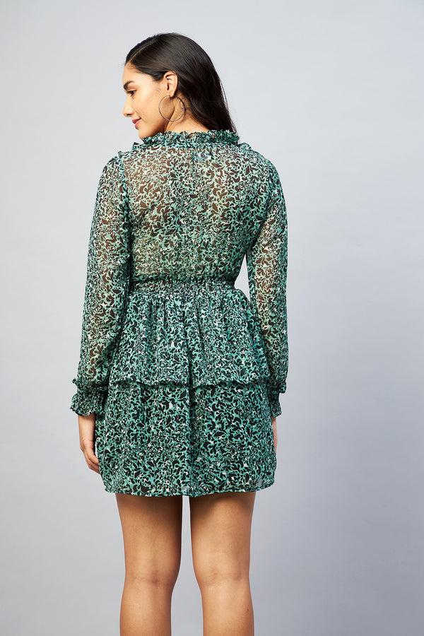 Delan Georgette Panel Printed Dress