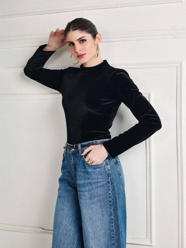 Delan High Neck Velvet Bodysuit