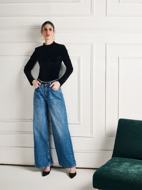 delan High Neck Velvet Bodysuit