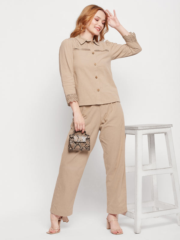 Delan Lace Detail Solid Cotton Co-ord Set