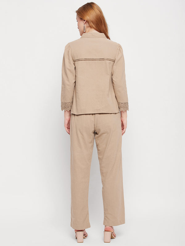 Delan Lace Detail Solid Cotton Co-ord Set