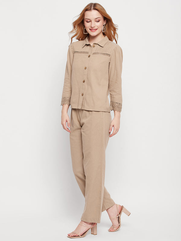 Delan Lace Detail Solid Cotton Co-ord Set