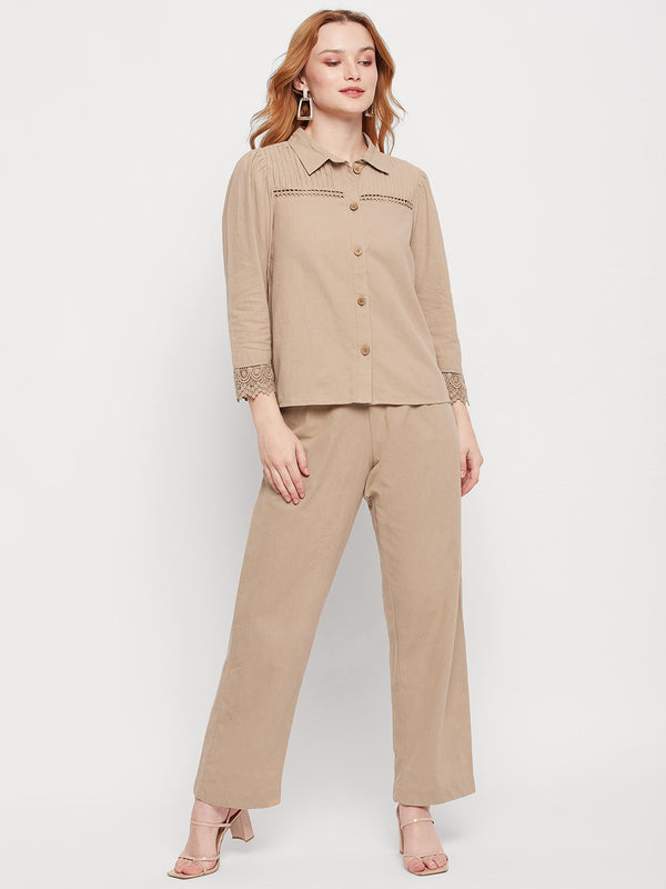 delan Lace Detail Solid Cotton Co-ord Set