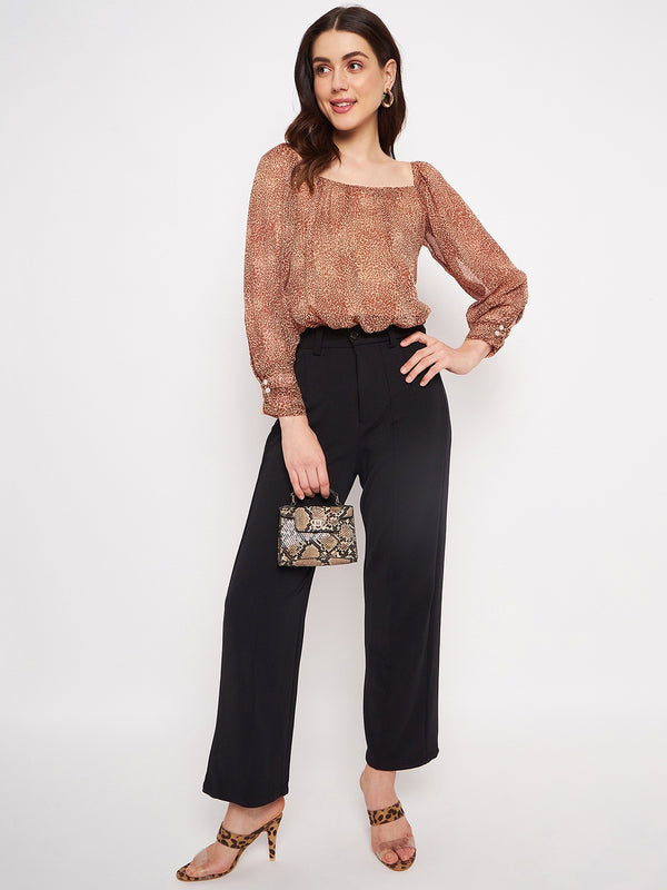 Delan Leopard Printed Square Neck Blouson Top