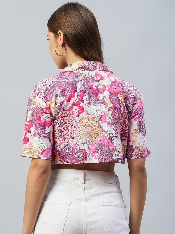 Delan Linen Floral Crop Top