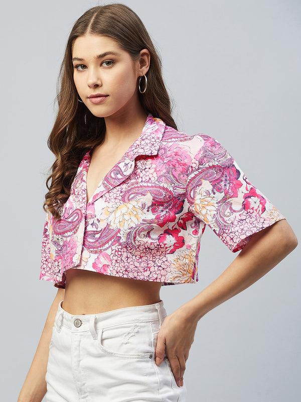Delan Linen Floral Crop Top