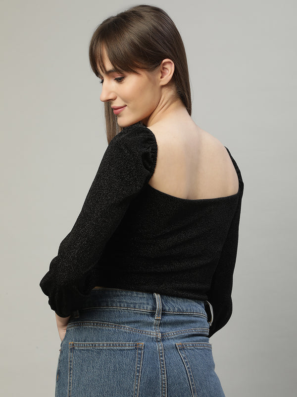 Delan Lurex Ruched Crop Top