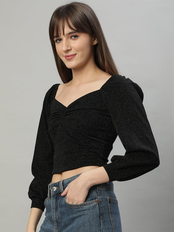 Delan Lurex Ruched Crop Top