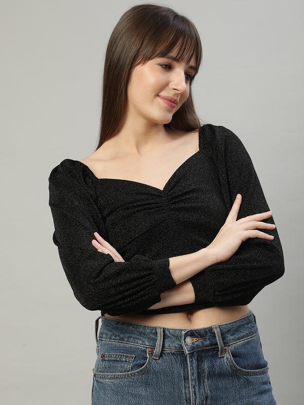 Delan Lurex Ruched Crop Top