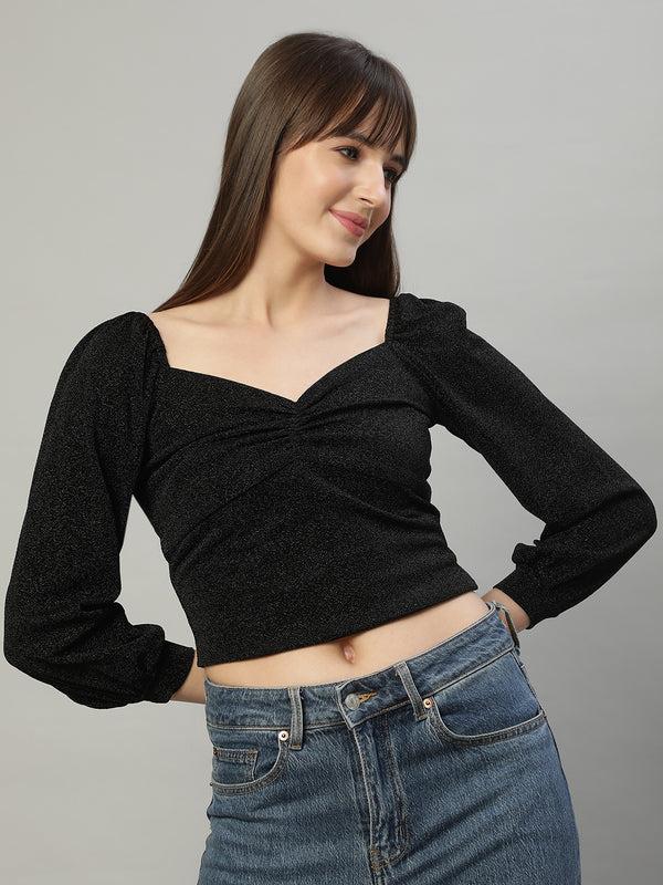 delan Lurex Ruched Crop Top