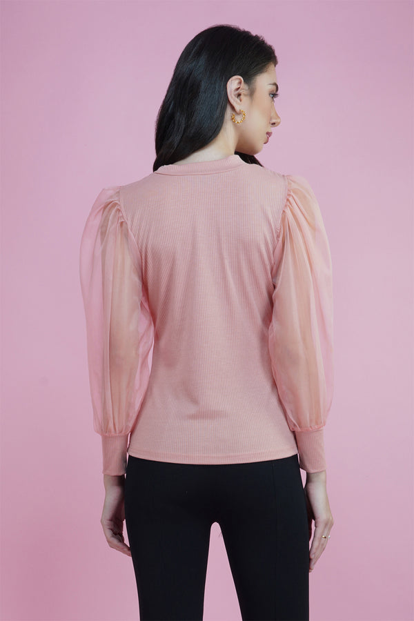 Delan Organza Puff Sleeve Top