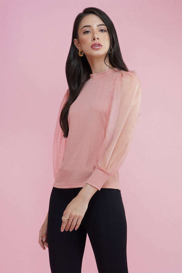Delan Organza Puff Sleeve Top