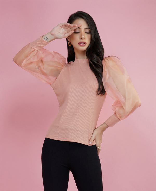 delan Organza Puff Sleeve Top