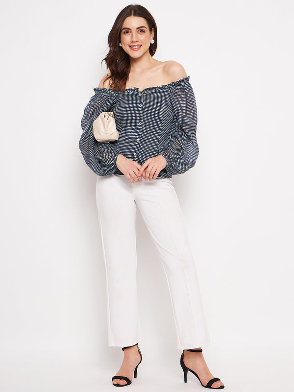 Delan Printed Ditsy Square Neck Top