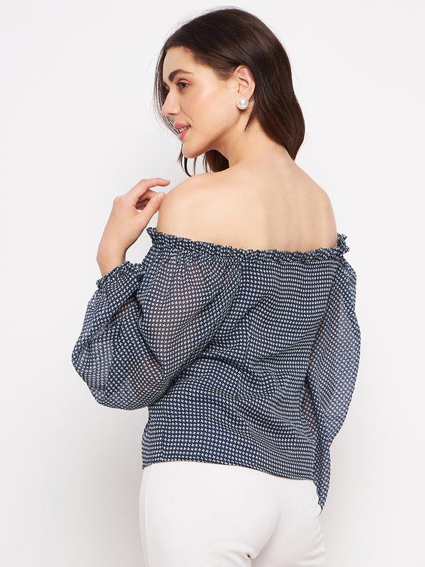 Delan Printed Ditsy Square Neck Top