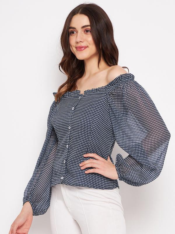 Delan Printed Ditsy Square Neck Top