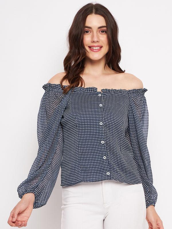 delan Printed ditsy square neck top