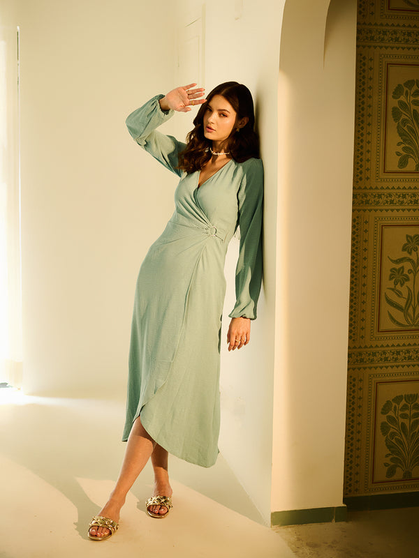 delan Ring Detailed Wrap Dress