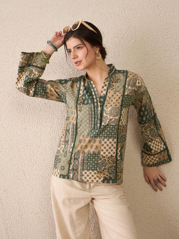 Delan Sage Mosaic Blouse