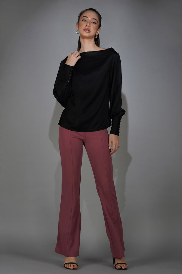 Delan Satin Cowl Neck Top