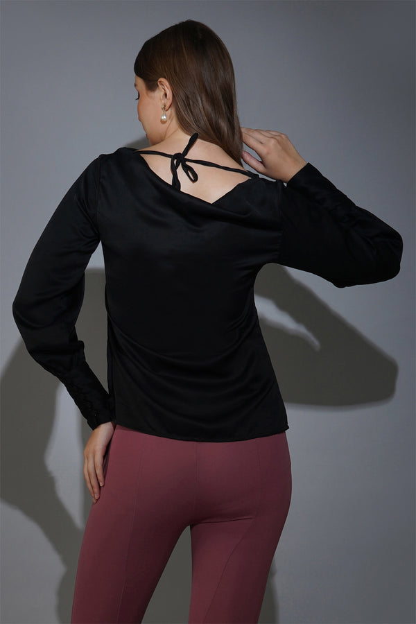 Delan Satin Cowl Neck Top