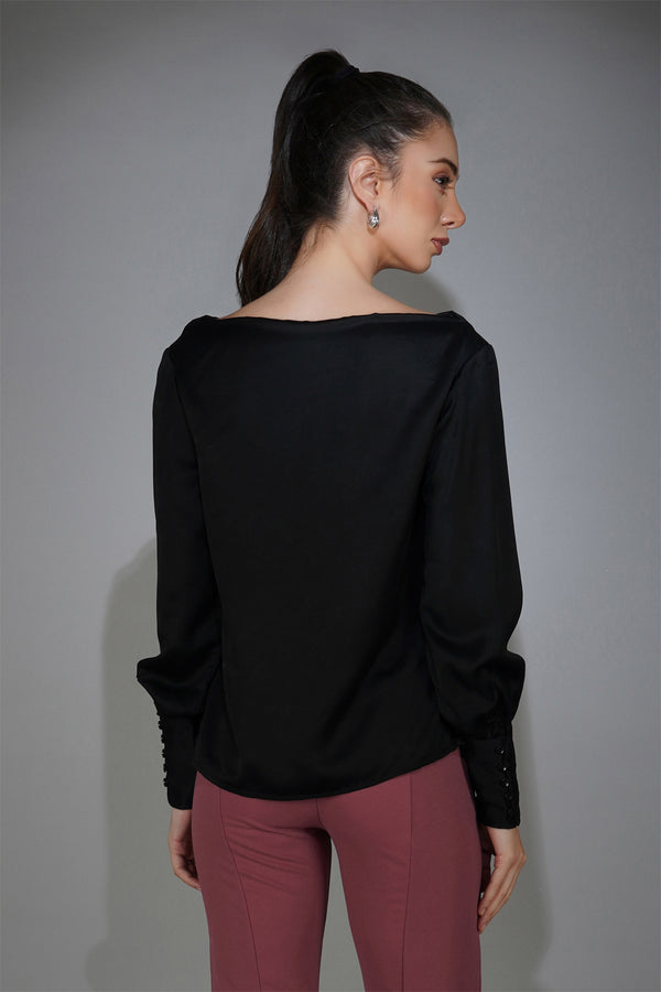 Delan Satin Cowl Neck Top
