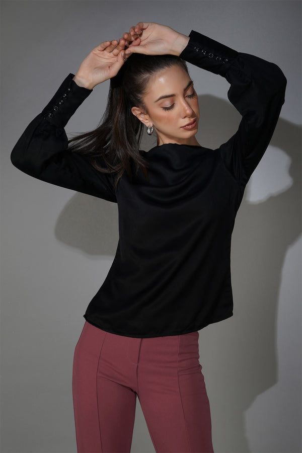 delan Satin Cowl Neck Top