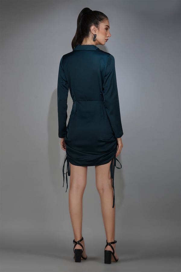 Delan Satin Drapped Dress With Ruching